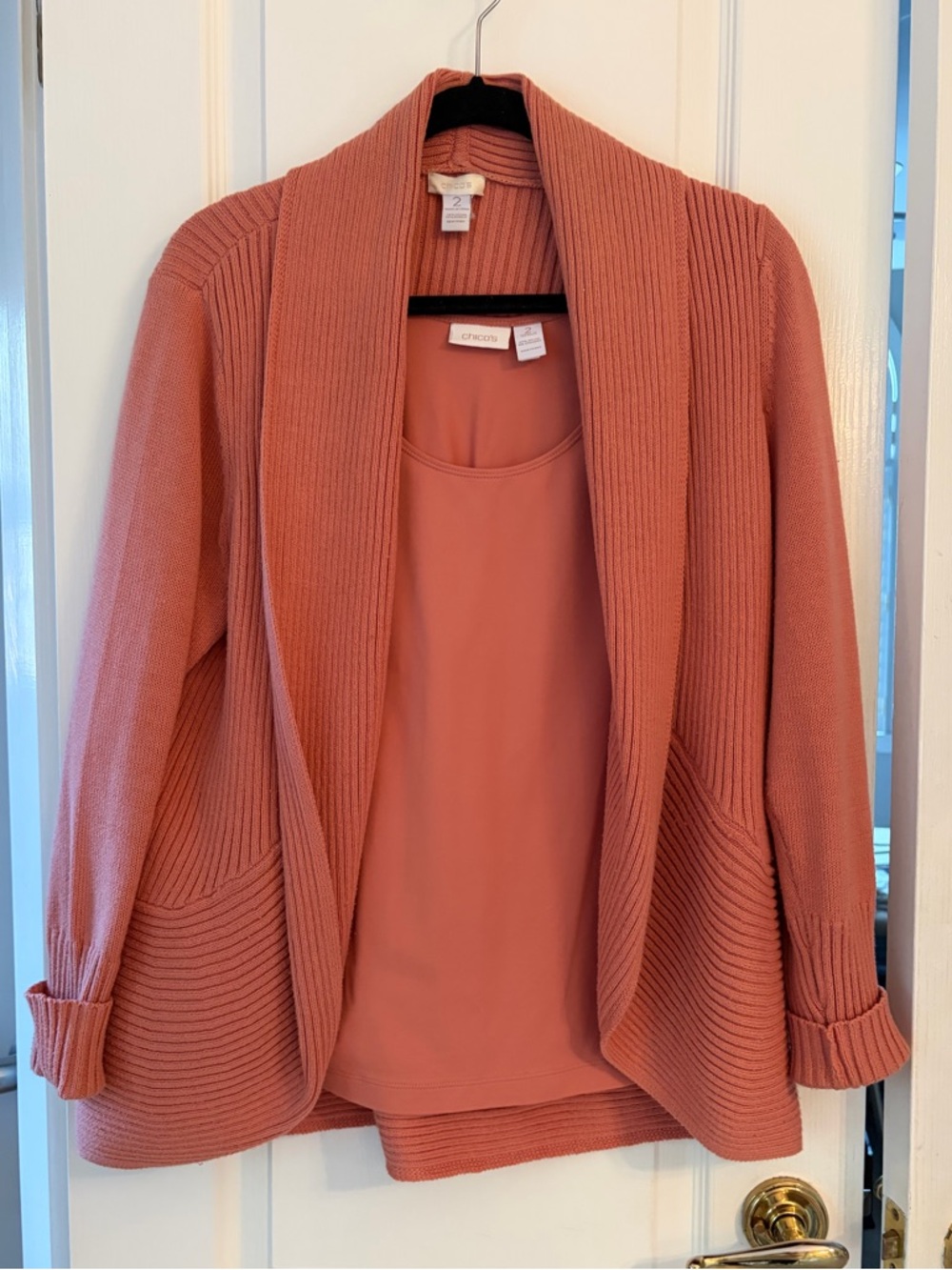 Chico's Open-Front Ribbed Cardigan in Dusty Rose
